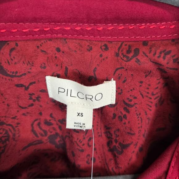 Anthropologie Pilcro Hadley Crushed Red Velvet Button Shirt XS Top Soft Warm NWT - Picture 5 of 14